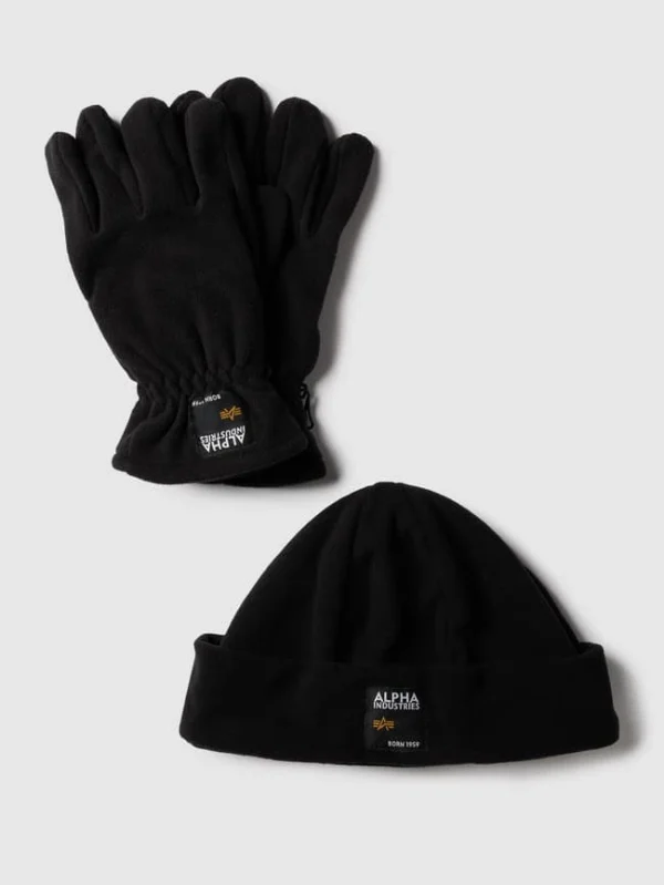 Alpha Industries Mütze Und Handschuhe Aus Fleece Im Set – Schwarz 1